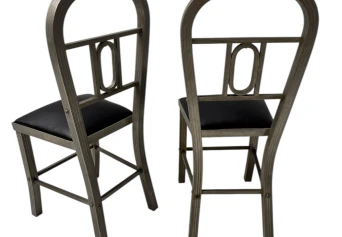Two French Art Deco Side Chairs with Black Leather Seats, 1930s